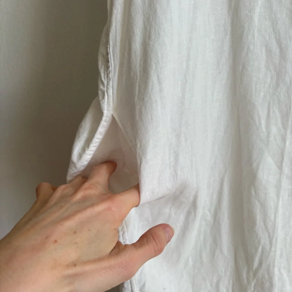 Uniqlo Sz XS Relaxed Oversized Linen Blend White Button Front Shirt Midi Dress - Picture 7 of 12